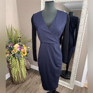 Sportmax • V-Neck Long Ribbed Sleeve Midi Dress